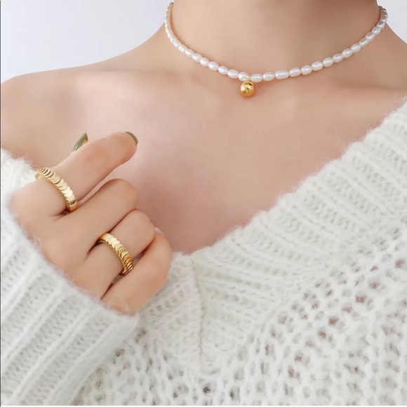 olamiie Jewelry - Natural Pearls and 18K Real Gold Plated Bead Choker Necklace